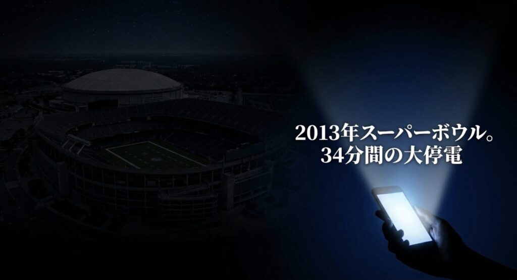 2013年スーパーボウルでの34分間の大停電について解説したスライド   